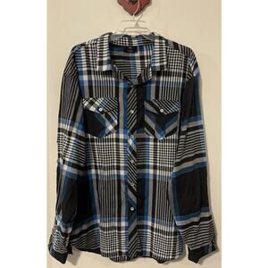 Diamond Stash Men’s 5xl Black Plaid Button-Up Collared Long-Sleeved Shirt! A4988